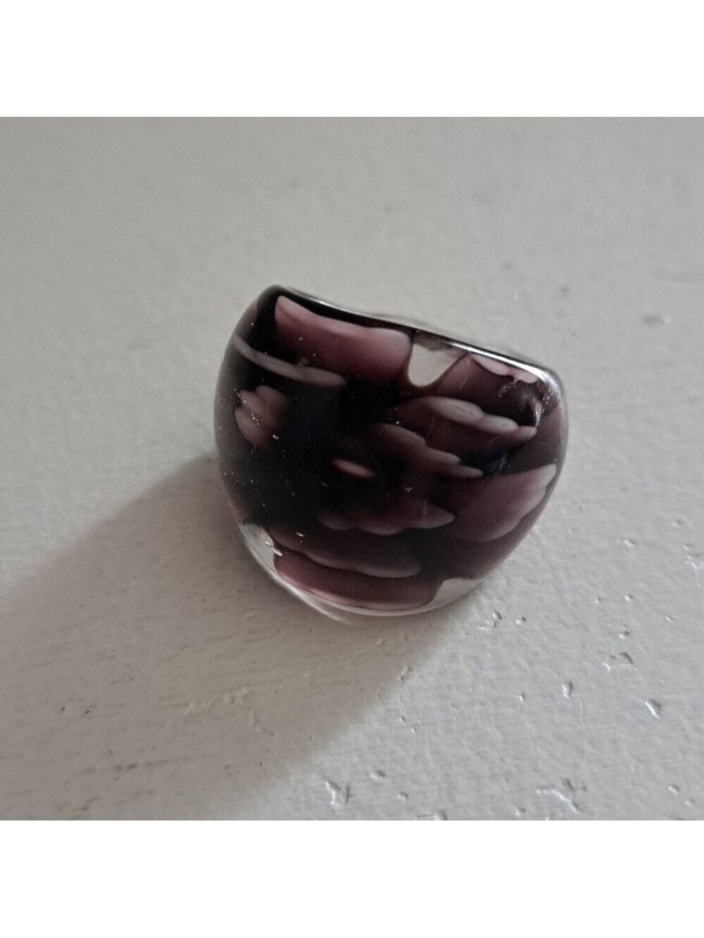 VTG MARBLED GLASS BUBBLE ring purple tone retro MOD funky disco 6-6.5